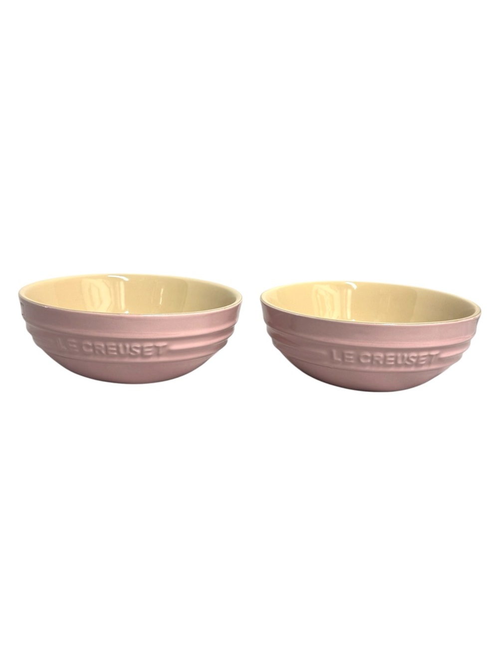 Le Creuset Pink Stoneware Soup Bowls with Cream Interior - Set of 2